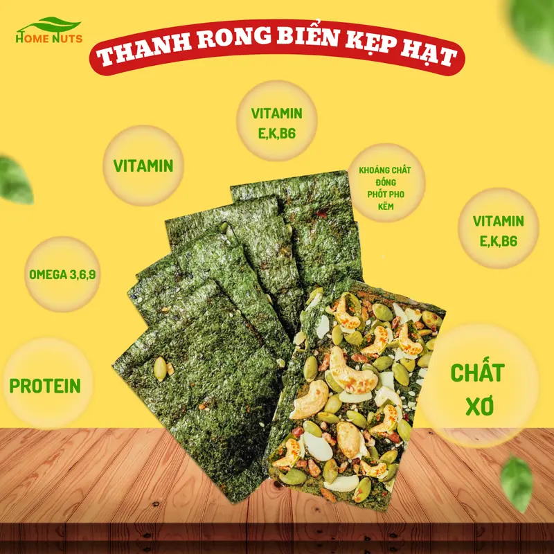 [Flash sale] Rong biển kẹp hạt dinh dưỡng gồm hạt điều, hạnh nhân lát, bí xanh, gạo lứt không chiên qua dầu, không chất bảo quản vị mằn mặn nhẹ Snack Food Ăn Vặt Thức Ăn Lá Rong Biển Home Nuts 2