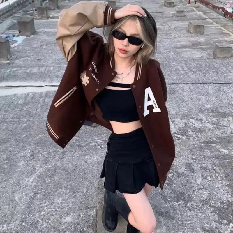 PUZZLE A CHOOK BROWNIE JAKET BASEBALL WANITA | VARSITY JAKET WANITA | BOMBER JAKET Fit Fleece 4