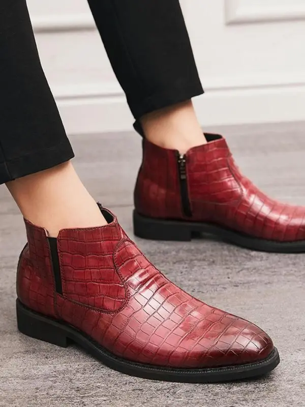 Men's Fashionable Crocodile Embossed Zipper Design Boots, Casual Comfortable Ankle Boots for Daily Wear, Business Style Boots for Party, Daily Clothing Decor 6