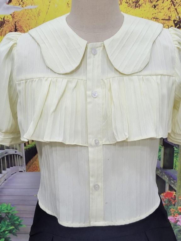 Áo sơ mi kiểu nữ chất đũi gân cổ tròn lượn sóng SM09