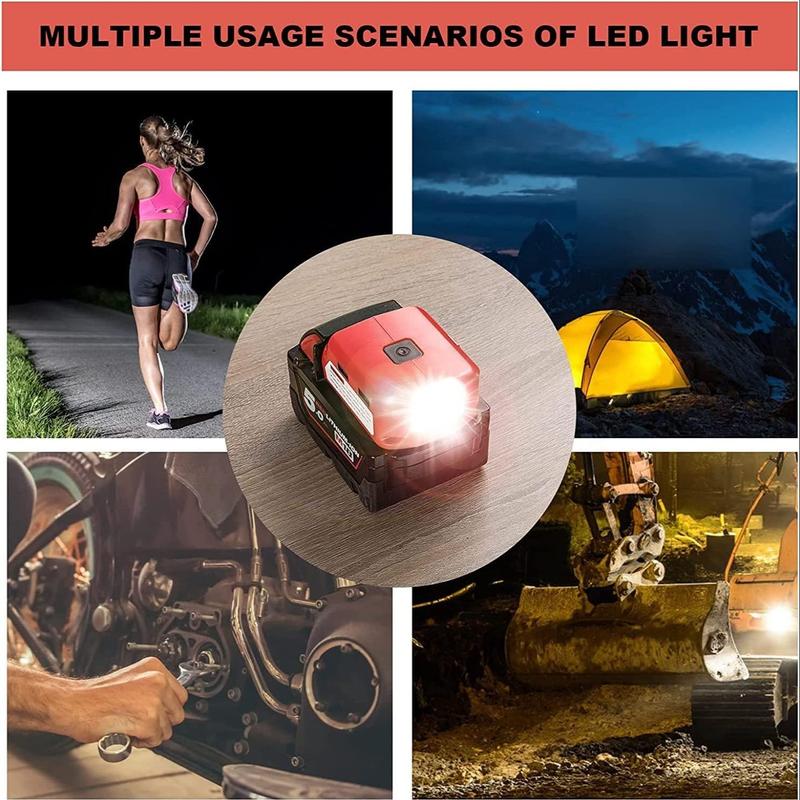Product Introduction of Battery Adapter for Milwaukee 18V Lithium Ion Battery, Battery Adapter with DC Port & LED Work Light & Dual USB Ports, for Milwaukee 49-24-2371 M18 Power Source 42