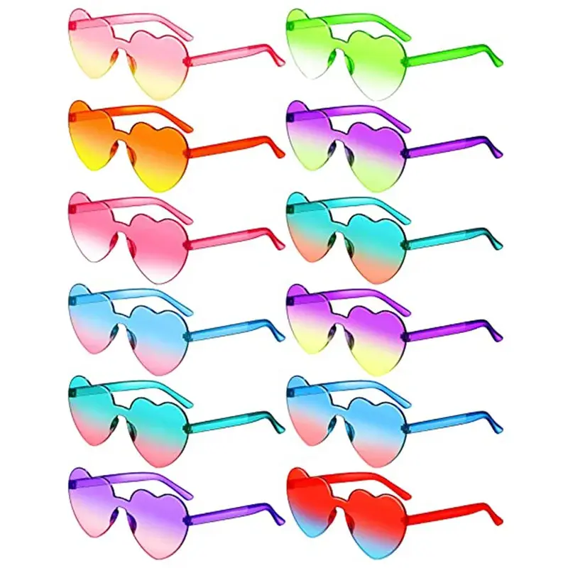 2024 Women Love Heart Shape Party Sunglasses Girls Vintage UV400 Colors Rimless Female Sun Glasses Female Eyewear