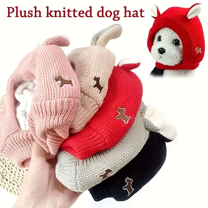 1pc Dog Ear Cover, Knitted Dog Hat, Warm Dog Earmuffs for Medium to Large Dogs, Noise Protection, Rabbit Clothing, Orange 5