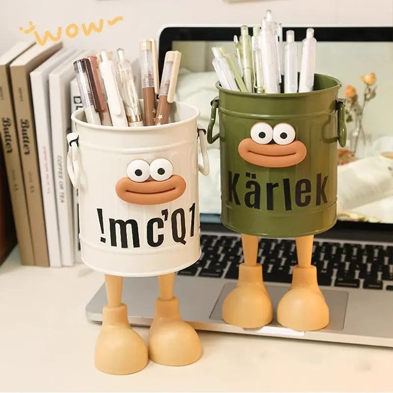 Penyimpanan Di Atas Meja Tempat Pensil Meja Lucu Plastik Serbaguna Penstand Bucket Plastik Pen Holder Ember Retro Tabung Desk Stiker Alat