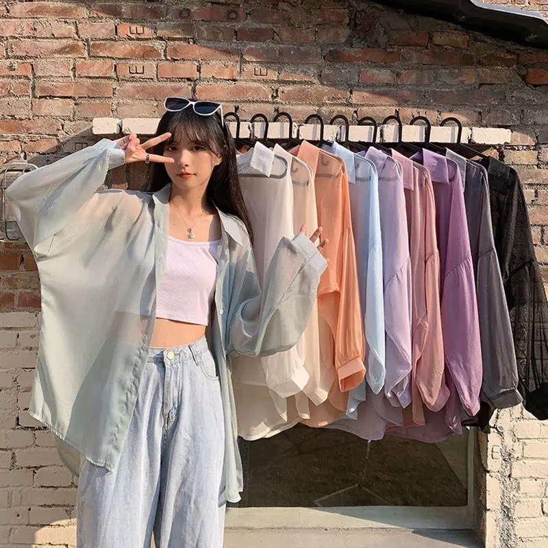 Sơ mi nữ dài tay mỏng khoác ngoài đi biển đi chơi trong suốt. Áo cổ đức chất voan mỏng khoác nữ trong suốt nhiều màu. Women Top Voi Shirt