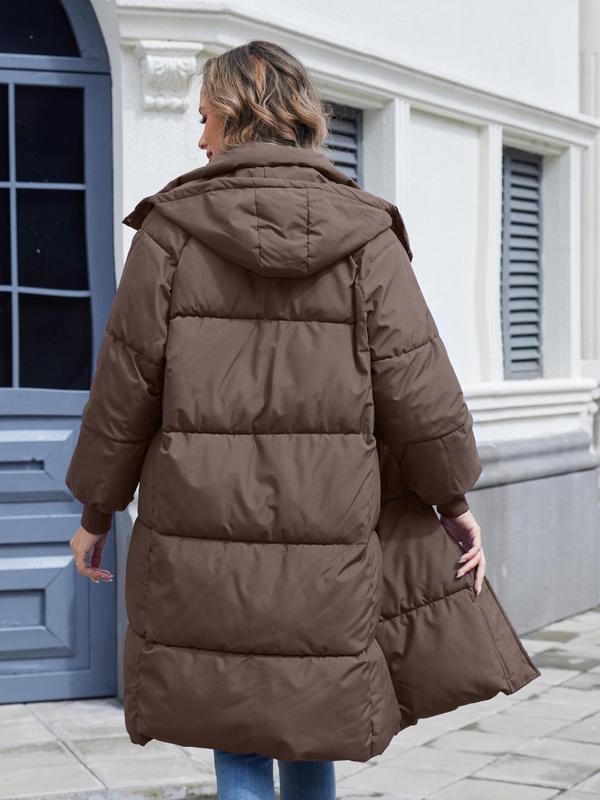 Women's Button Front Full Zip Up Coat, Trendy Warm Raglan Sleeve Outerwear for Daily, Puffer Jacket, Hooded Coat, Puffer Jacket, Women's Clothing for Winter 8