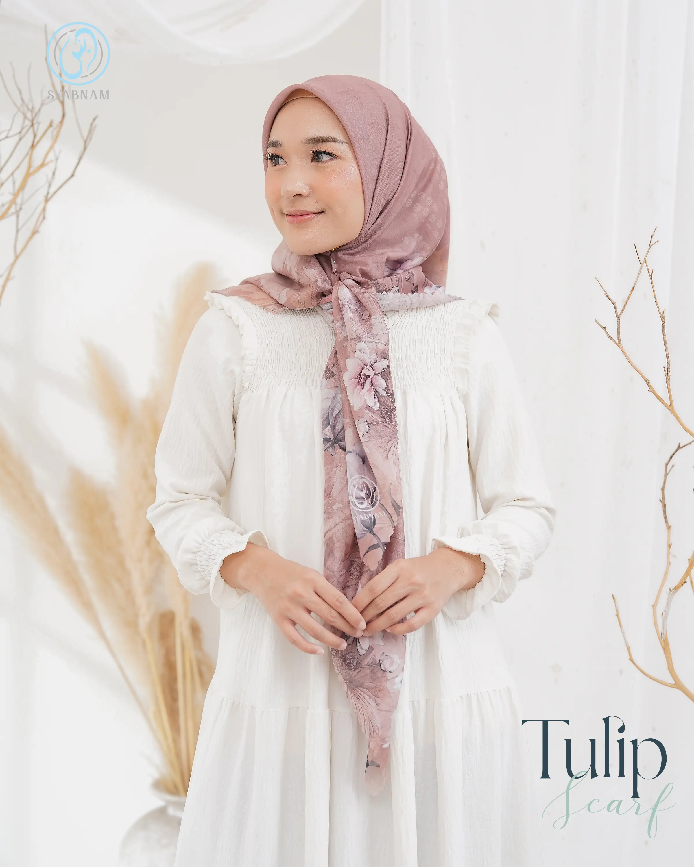Syabnam Official - Tulip Scarf Motif | Kerudung Hijab Segi Empat Bunga Cantik Square Muslim