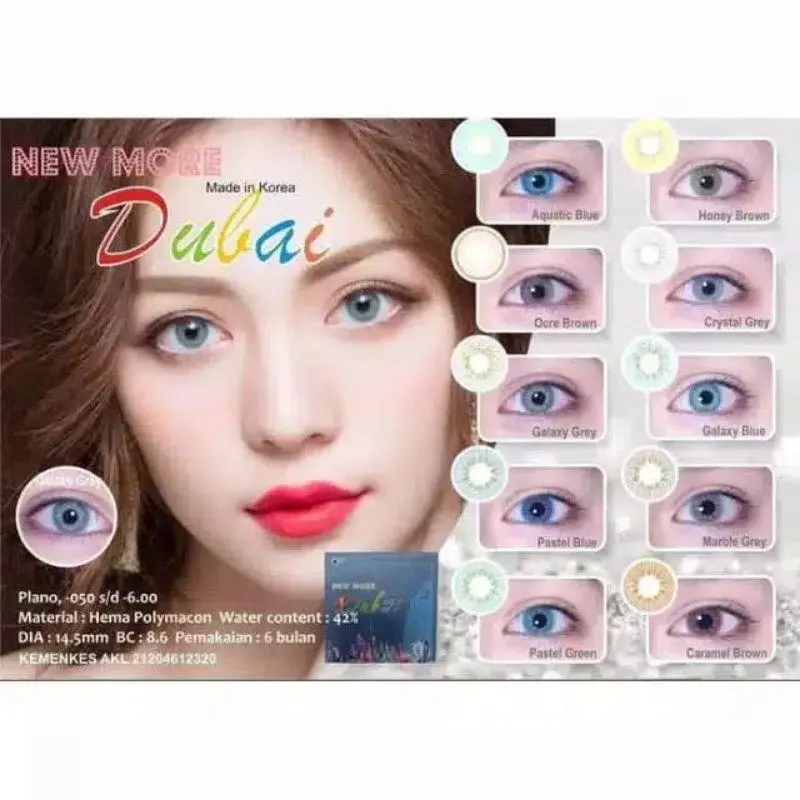 Softlens NEW MORE DUBAI 14,5 MM Normal & Minus (-0,50 S/D -10,00) By CTK / New More Dubai By CTK / Soflen / Softlen / Soflens / Crystal Galaxy Marble Ash Pebble White Grey Caramel Honey Ocre Kakao Amber Brown Aquatic Galaxy Pastel Blue Green / SMCTK / (2)