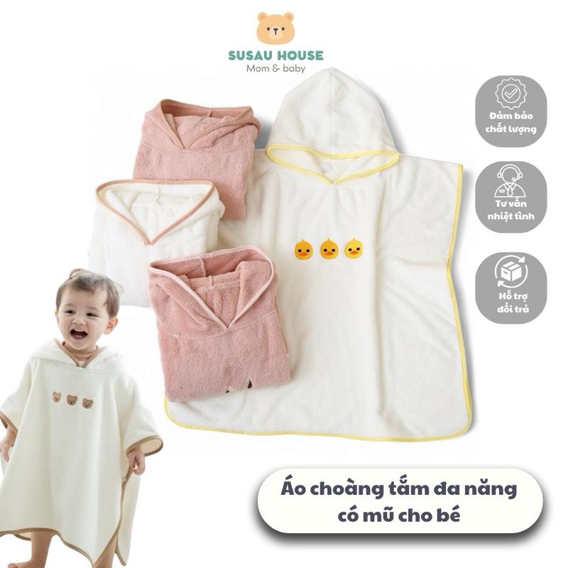  Áo choàng tắm Thêu Hình nhiều họa tiết cho trẻ em in hình có mũ bông viền màu Hàn Quốc 