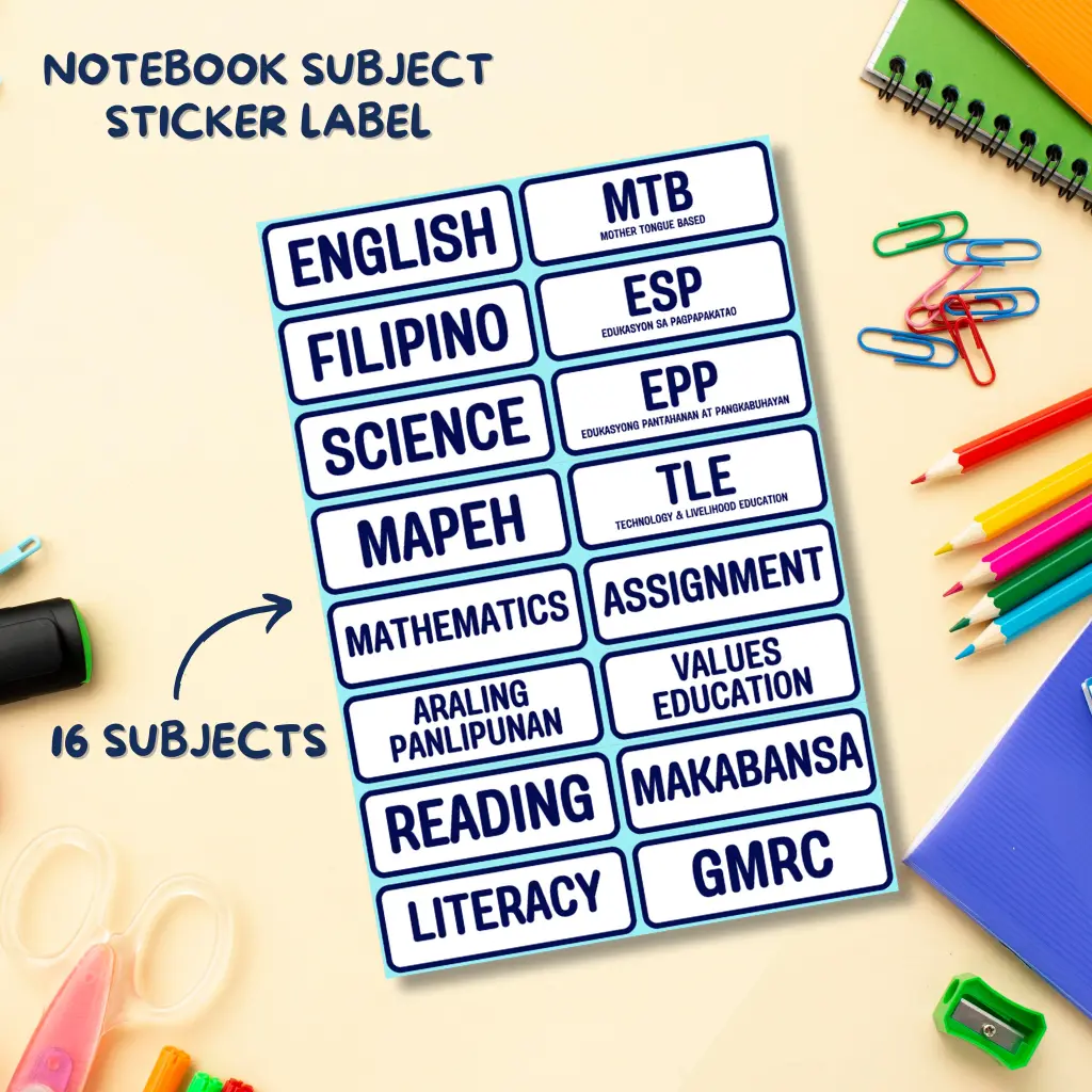 Subject Sticker Label Waterproof Plain Color Notebook Books Sticker ...