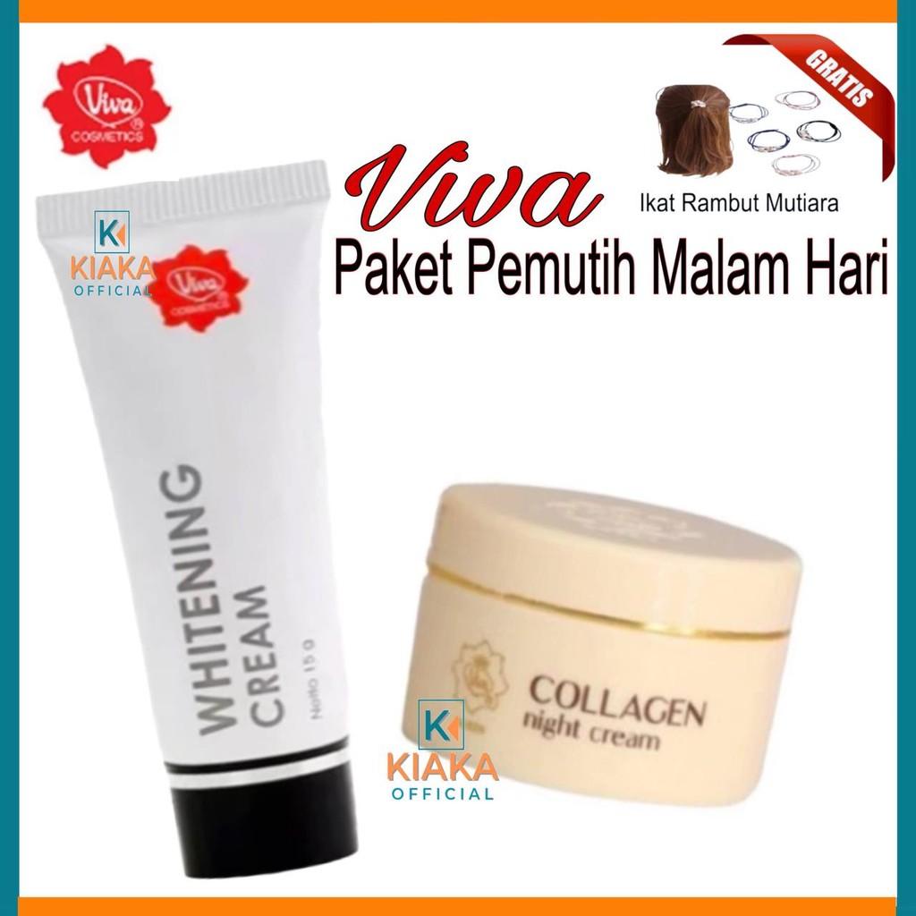 PAKET PENCERAH WAJAH PERAWATAN MALAM HARI VIVA 2IN1 COLLAGEN NIGHT CREAM + WHITENING CREAM ORIGINAL
