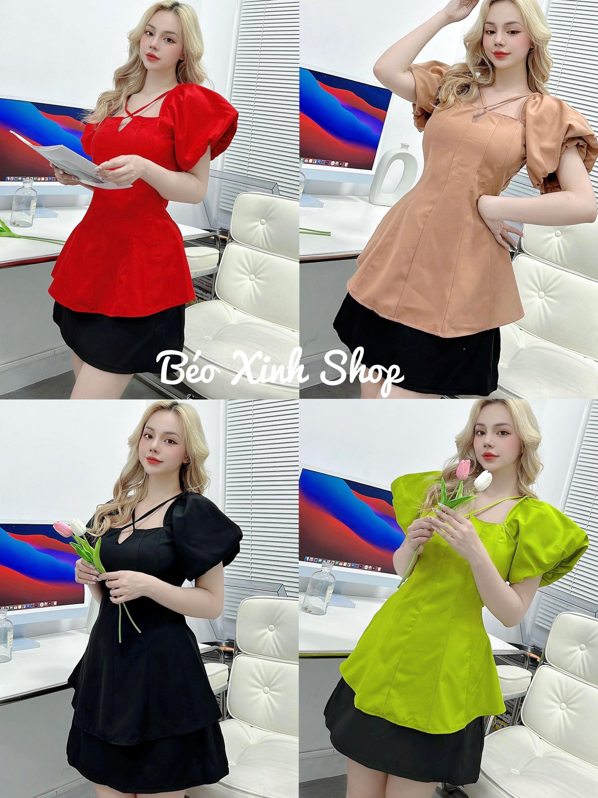 Set Chân Váy + Áo Chéo Cổ Bigsize 50-95kg Top Nữ Cotton Jean Women - A.1077