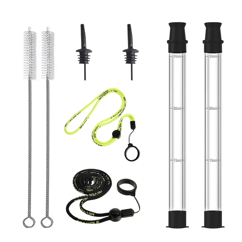 Shot Straw Set, 1 Set Including 2 Shot Straws & 2 Liquor Pourers & 2 Lanyards & 2 Brushes, Portable Shot Straws for Drinks 0