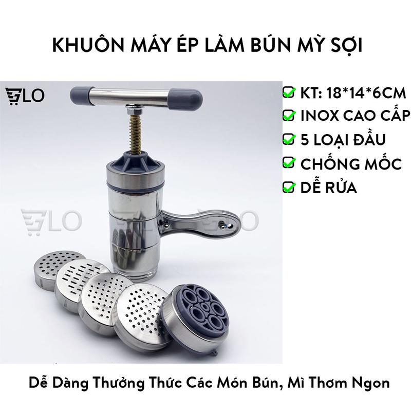 Khuôn Máy Ép Làm Bún Tươi Mỳ Sợi Mì Nui Mini 5 Đầu Cắt Inox Cho Nhà Bếp Gia Đình
