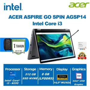 ACER ASPIRE GO SPIN AGSP14 TOUCH - I3 N355 8GB 512GB W11+OHS 14"WUXGA PEN 2IN1