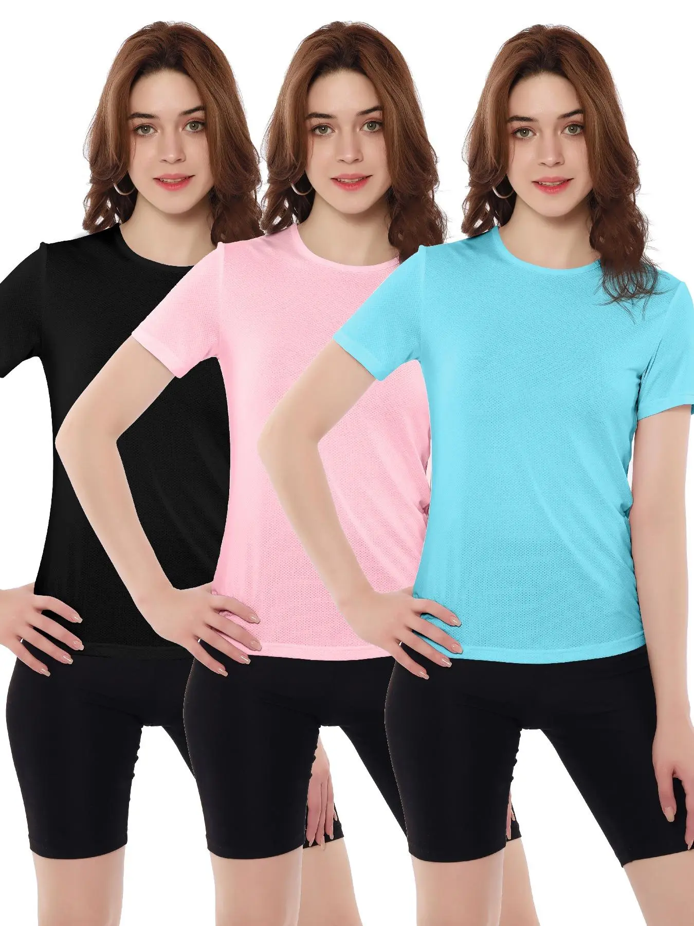 Sporty Women's Solid Color Round Neck Sports Tee, Quick Drying Breathable Short Sleeve T-Shirt for Yoga Gym Workout, Ladies Sportswear for All Seasons