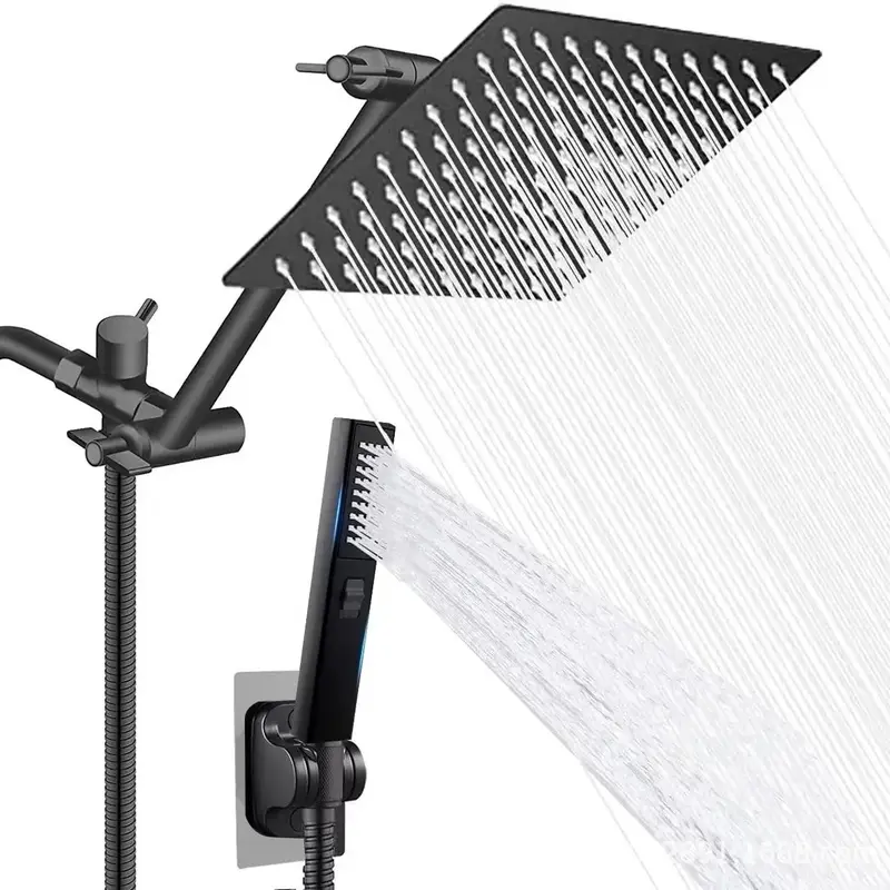 Stainless Steel Shower Head, 1 Set Including Rainfall Shower Head & Handheld Shower Head & Extension Arm & Accessories, Shower Supplies for Bathroom 0