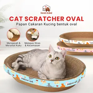 Rumah Anabul Papan Garukan Kucing Mainan Bentuk Oval - 2in1 Pet Scratcher Serbaguna - Cat Scratch Board Tebal - Cakaran Kucing - Papan Garuk Mainan Cakaran Kucing - Cat Scratcher Cakaran Tempat Tidur Kucing - Cat Toys
