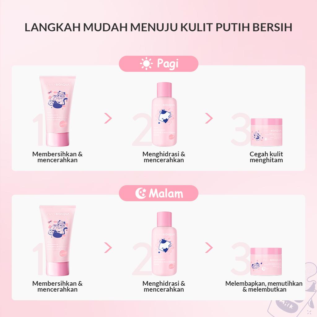 【Milk Brightening Set】BIOAQUA Milk Glowing  Facial   Skinacre Paket / Tea Tree Oligopeptide Acne Barrier Skincare kit Soothing Hydrating Face Wash  Cleanser +Toner +Sunscreen + Night Cream 【BPOM】