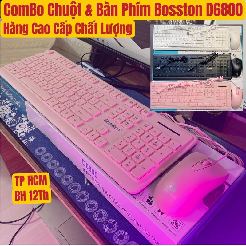 Combo Bàn phím + chuột BOSSTON D6800 Full Hồng/ Full Trắng/ Full Đen Bảo hành 12 tháng