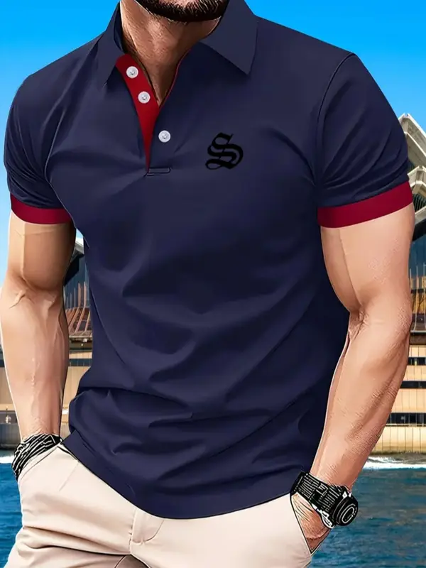 Men's Regular Fit Plain Short Sleeve Polo Shirt, Casual Breathable Comfortable Collared Top for Summer, Fashion Men's Clothes for Daily Wear, Tropical 3