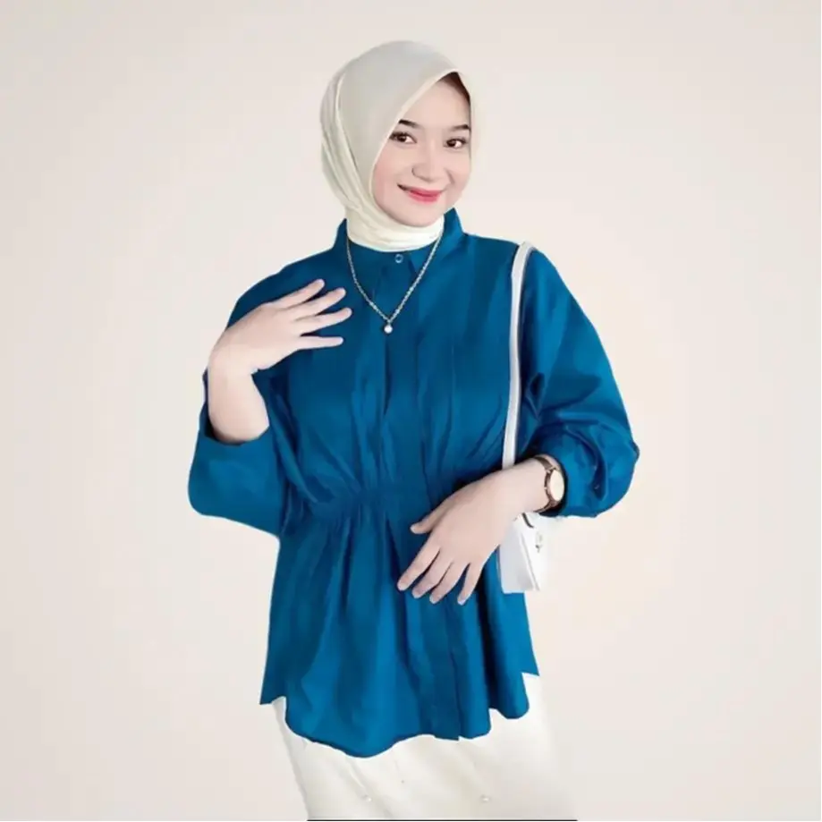 Elly Top Kerut Depan Linen Rami Termurah Kemeja Wanita Alya Baju Katun Panjang Atasan Oversize Basic