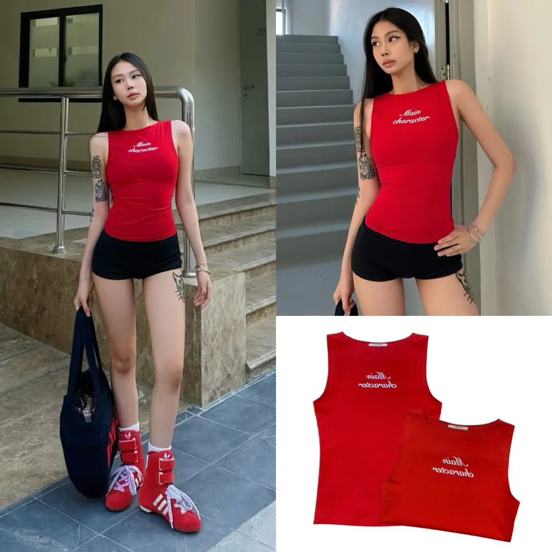 Áo Thun Màu Đỏ Sát Nách TANK TOP In Chữ Main Character SWEET AS PIE