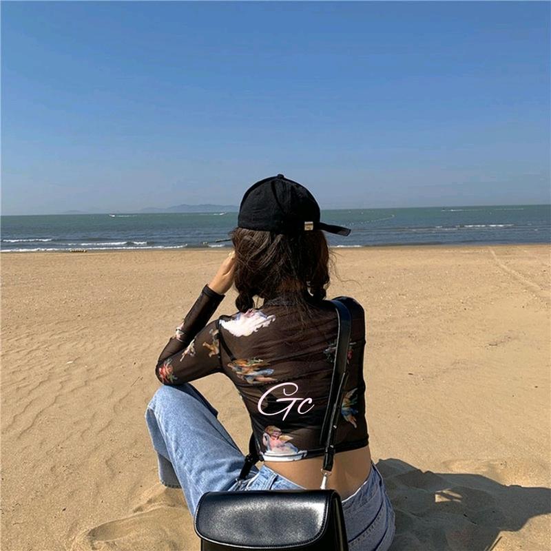 Blue n Black Angel Transparent Crop Top Turtle Neck Long Sleeve Atasan Cupid Transparan Biru dan Hitam Lengan Panjang 4