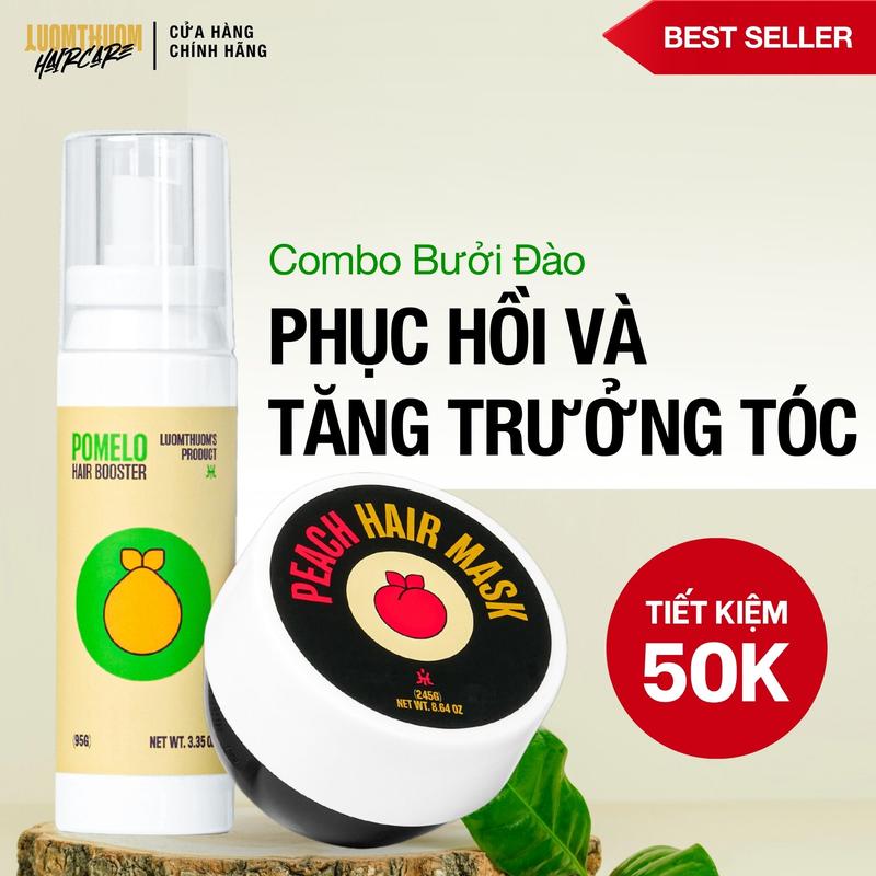Combo Mọc tóc & Phục hồi tóc hư Luomthuom Haircare: Kích mọc tóc Bưởi Bơ 100ml + Kem ủ tóc Đào 200gr