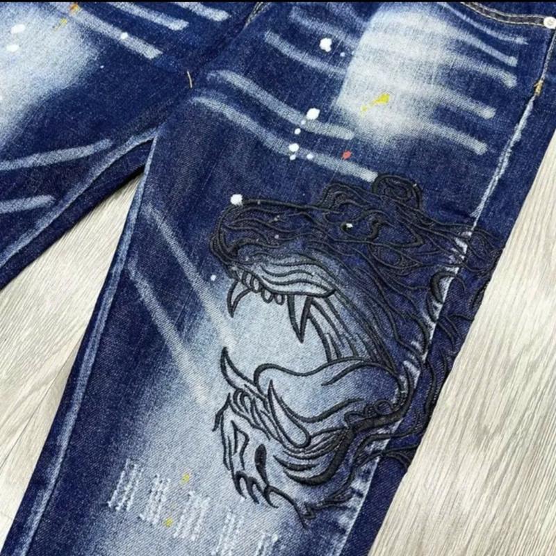 Quần jean nam xanh boy phố phối tag thêu mặt hổ chất co giãn form ôm cao cấp-GIN MAN Menswear Pants 2