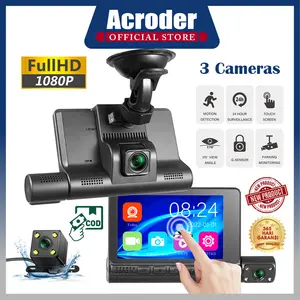 Acroder Dashcam mobil 4.0 Inch Touch screen 3 Cameras 1080 HD Night Vision Loop Recording
