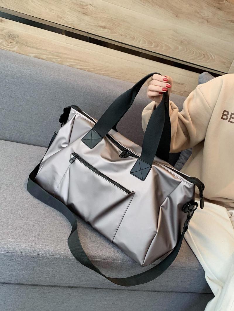 Product Introduction of Large Capacity Travel Bag, Casual Solid Color Zipper Shoulder Bag for Women & Men, Simple All-match Bag for Daily Life & Work 8