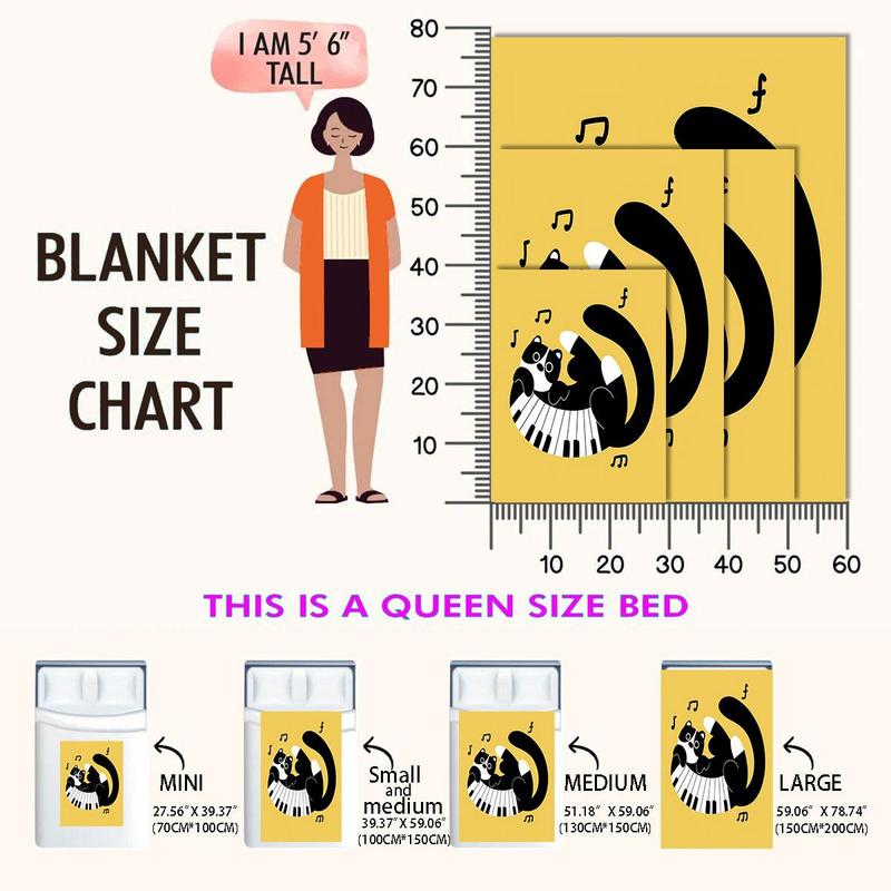 Product Introduction of Cat & Piano Pattern Blanket, 1 Count Soft Comfortable Warm Throw, Air-conditioned Room Blanket, Warm Nap Blanket for Home & Office 1