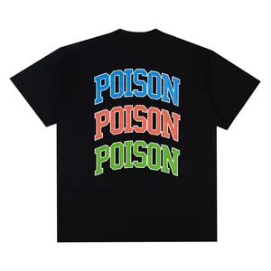 POISON FOREVER Kaus Warna Hitam Triwarna Bulat Jeans
