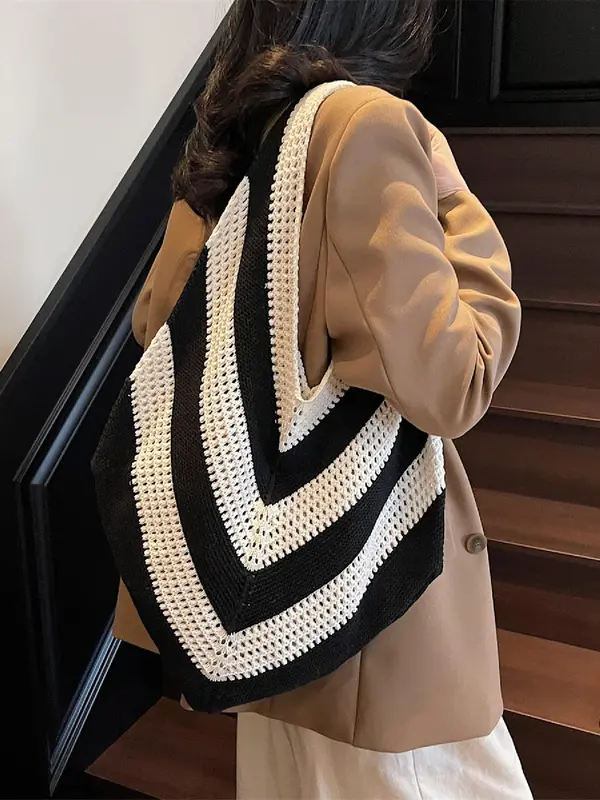 Women's Fashionable Knitted Bag, Casual Versatile Shoulder Bag for Daily Used, Trendy High-quality Daily Commuting Bag, Girl Fashionable Shopping Bag 6