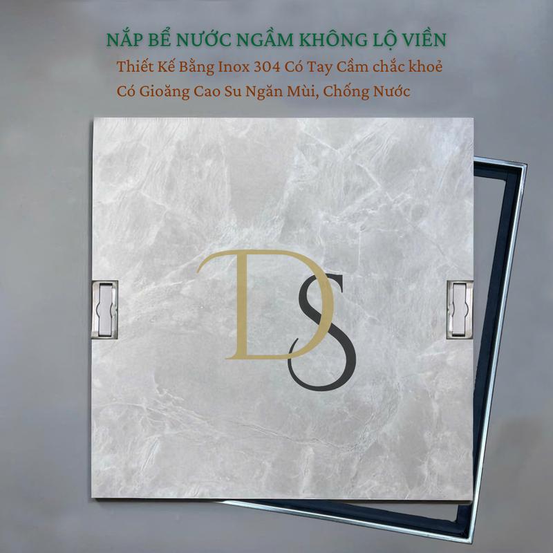 GIÁ XƯỞNG - Nắp bể ngầm KT 60x60cm không lộ viền thiết kế bằng inox 304 có gioăng cao su ngăn mùi chống nước, tay cầm dày chắc khỏe 0