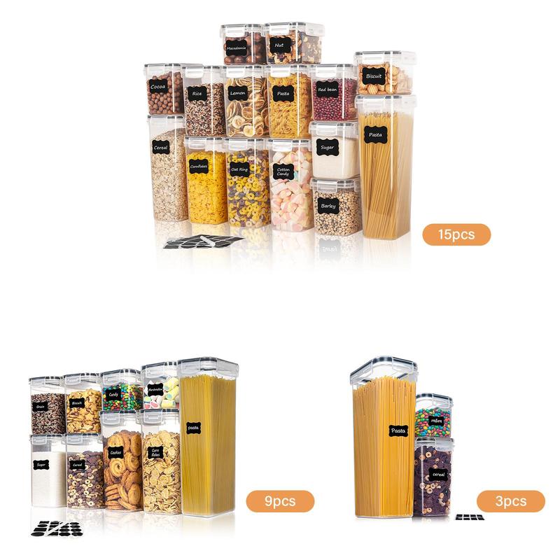 Food Storage Container Set, 3/9/15pcs Clear Food Storage Box with Lid, Airtight Food Storage Container for Kitchen & Pantry Organization 2
