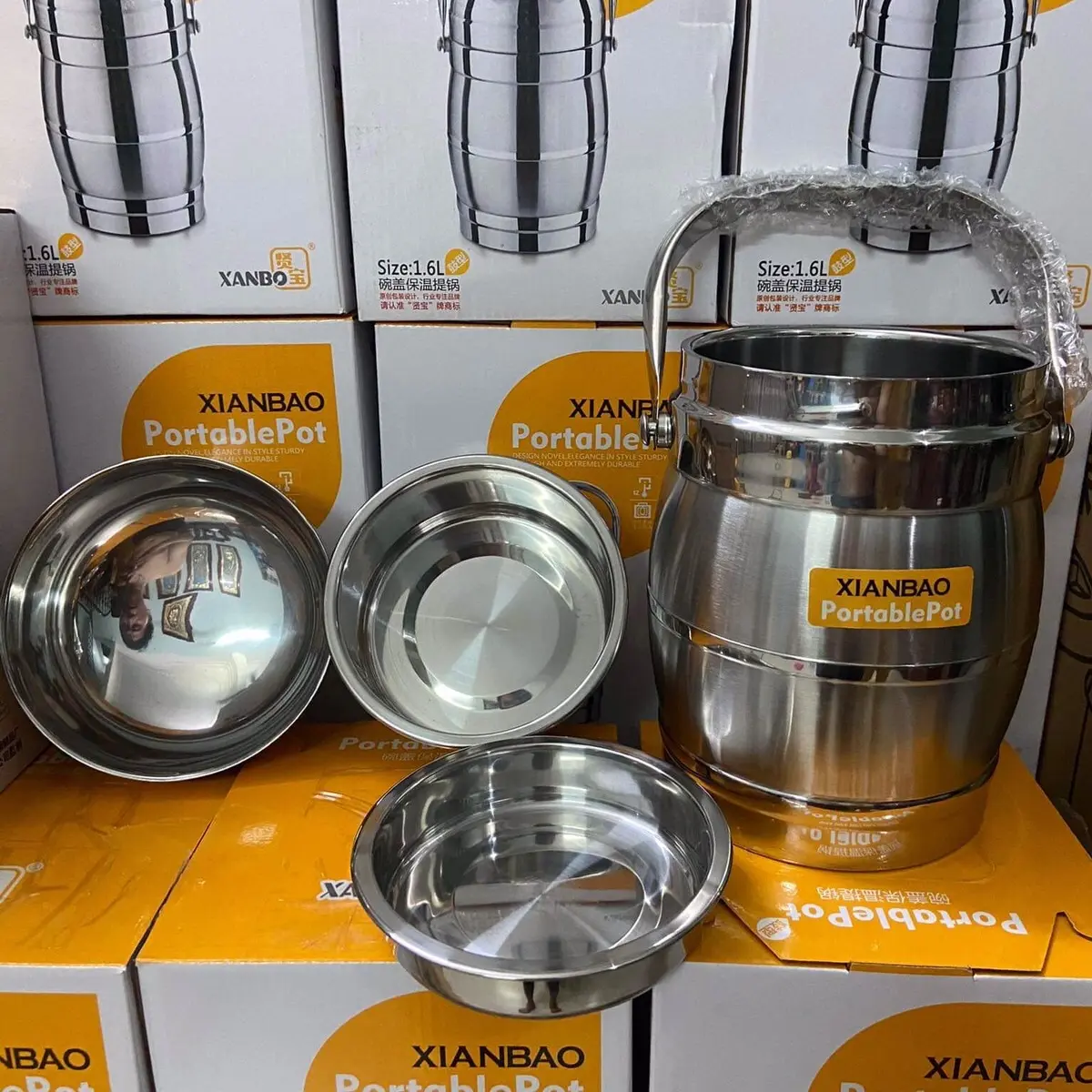 Cặp lồng inox (cà men) có bát-tem màu vàng -1.6L, hộp đựng cơm