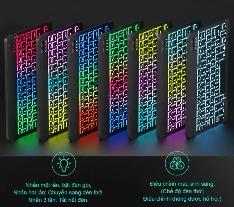 【GOOJODOQ*Linhan】 10 Inch Bluetooth Bàn phím chuột / Bàn phím máy tính xách tay có đèn LED không hỗ trợ chơi game trên điện thoại 6