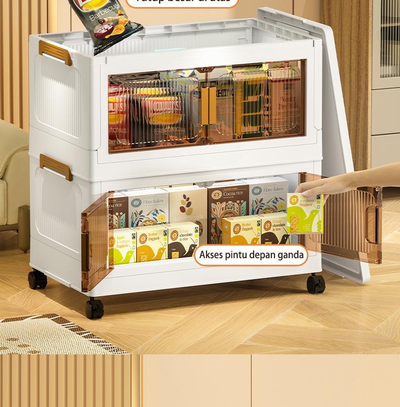 FIXIT Lemari Pakaian Plastik Lipat 50cm*60cm dengan Roda Putar 360° Multifungsi dan Kapasitas Besar untuk Penyimpanan Serbaguna