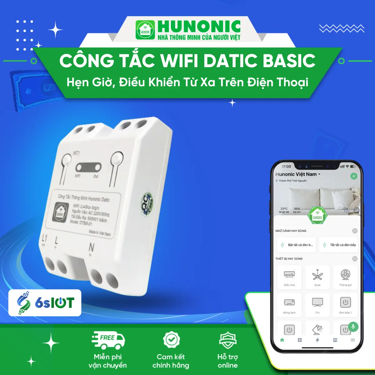 Datic Basic Công Tắc Thông Minh WiFi Hunonic Datic Basic 500W DTBS01, App Tiếng ...