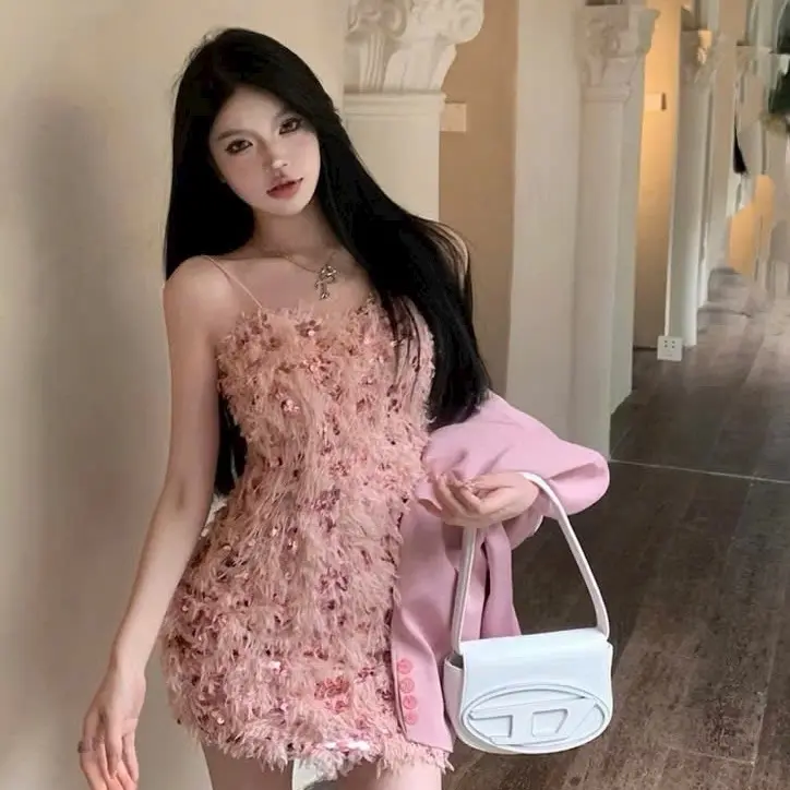 Váy Dự Tiệc,SN kimSa lông 4màu:Trắng,Đen,Ghi,Hồng size:SM (cómutV1) (hang san)