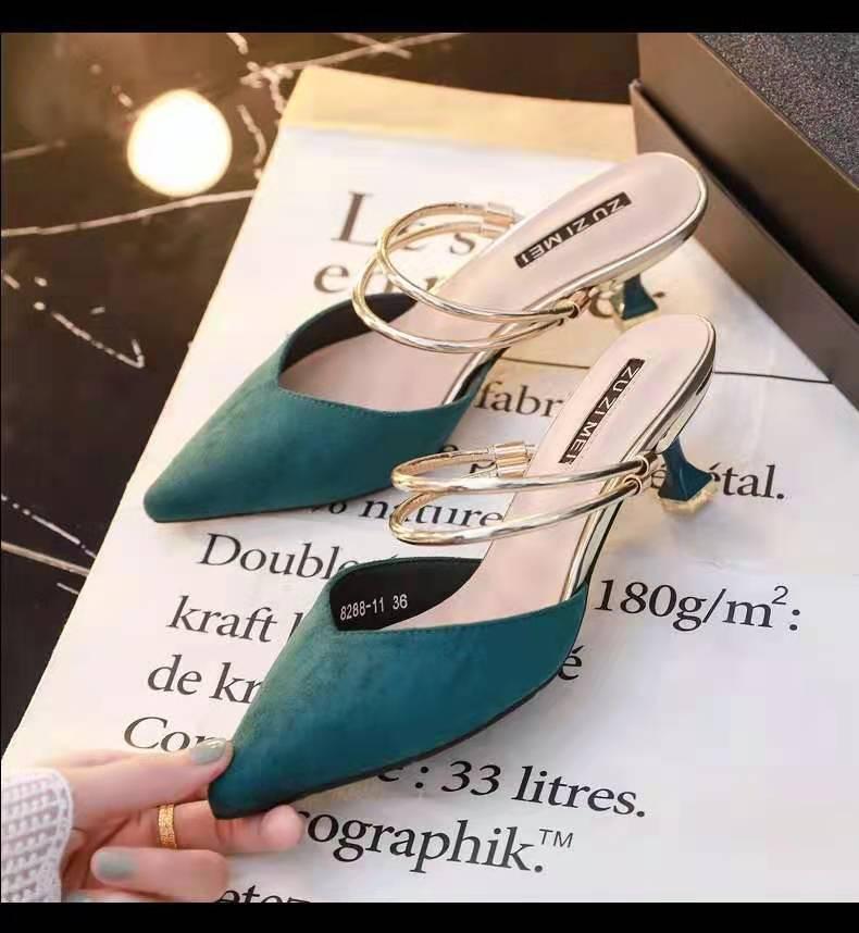 Product Introduction of รองเท้าแตะครึ่งส้นสูง สไตล์เรียบหรู สำหรับผู้หญิง 2022 สไตล์เกาหลีใหม่ รองเท้าแตะสองทาง แฟชั่น Ins กลางแจ้งฤดูร้อน สไตล์เรียบหรู 11