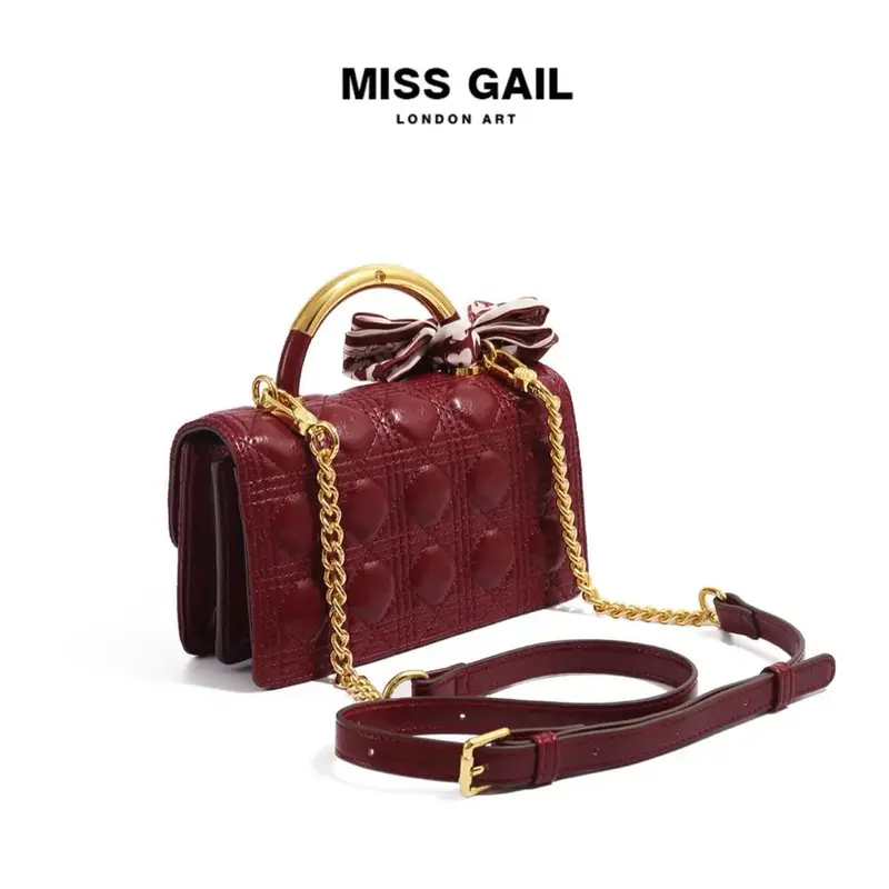 MG6992-1. Túi xách nữ MISS GAIL Store HongKong thiết kế ô trần trám kèm nơ sang trọng, thanh lịch. Đeo vai/ xách tay. Full box hãng.  Bag 5