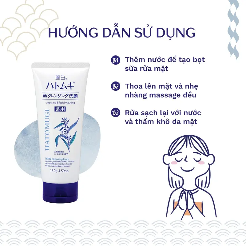 Sữa Rửa Mặt, Tẩy Trang 2 Trong 1 Reihaku Hatomugi W Cleansing Foam (130g) 3
