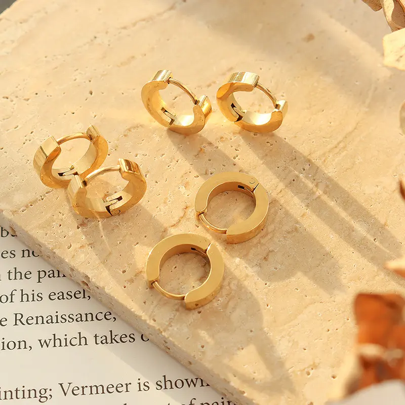 French-inspired Instagram minimalist style, light luxury trend geometric circle stainless steel earrings. earring