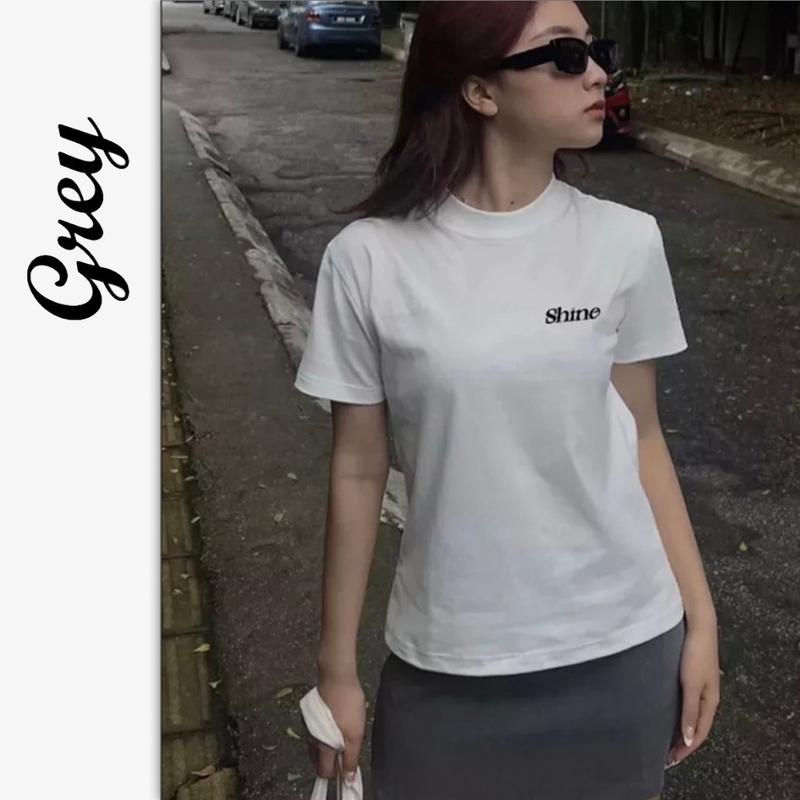 Áo Thun Babe Tee Thêu Chữ  "Shine" Cotton 100% 2 Chiều ĐL 250gsm Nữ Women Top Cổ Tròn Cổ Tròn 7