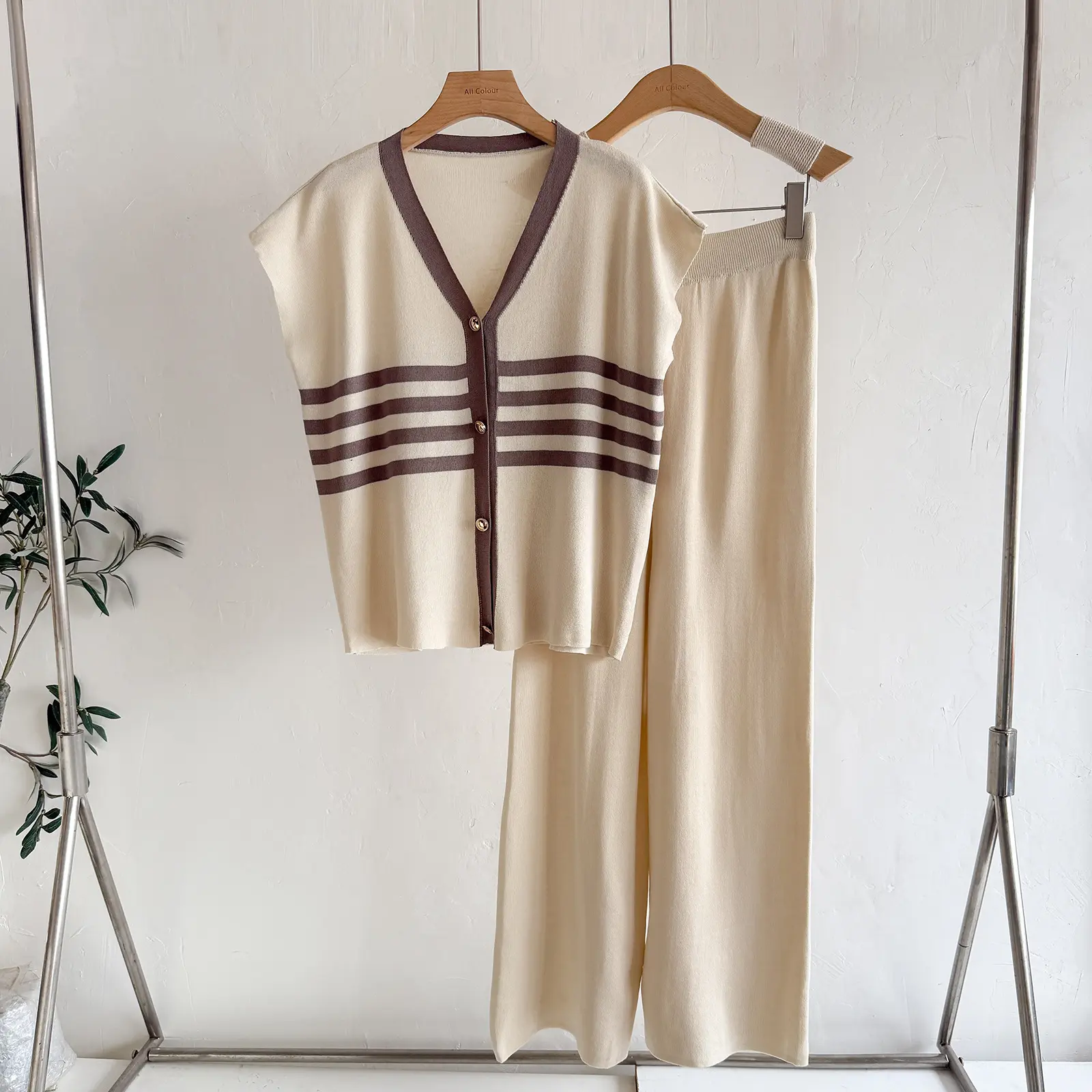 Summer Sports Set Korean Style Wide-Leg Pants Set Cardigan Two-Piece Set  Casual Lazy Knitted Two-Piece Set for Women - TikTok Shop Singapore