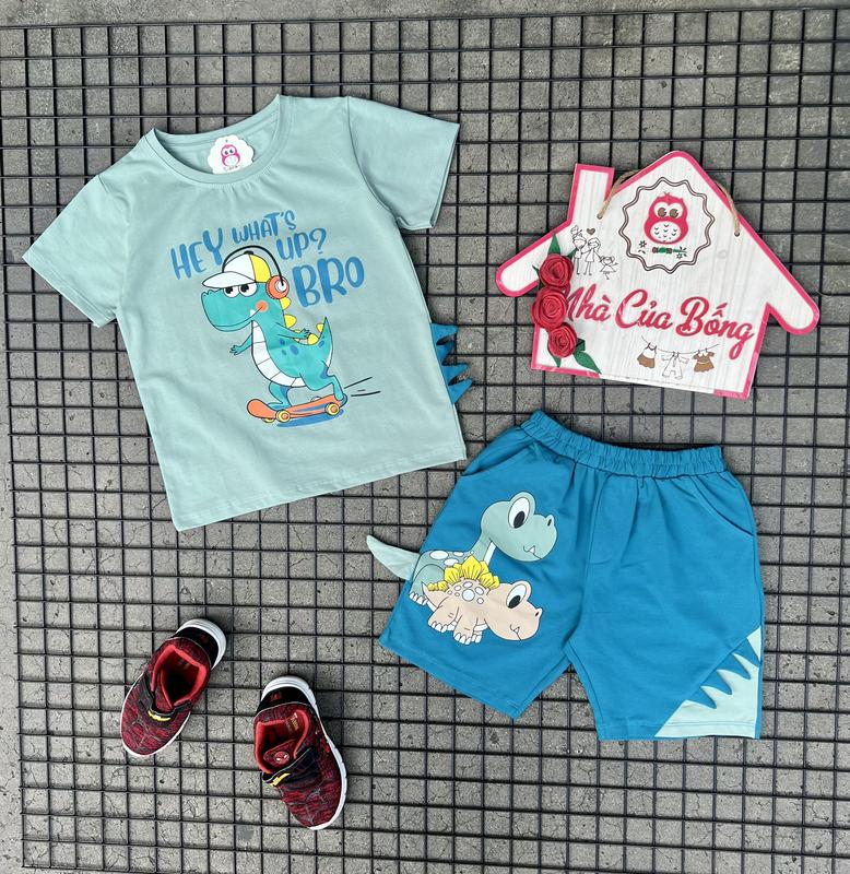 (Nhà của Bống) - Bộ thun tay ngắn bé trai in khủng long Hey bro (9 - 43 kg) 0