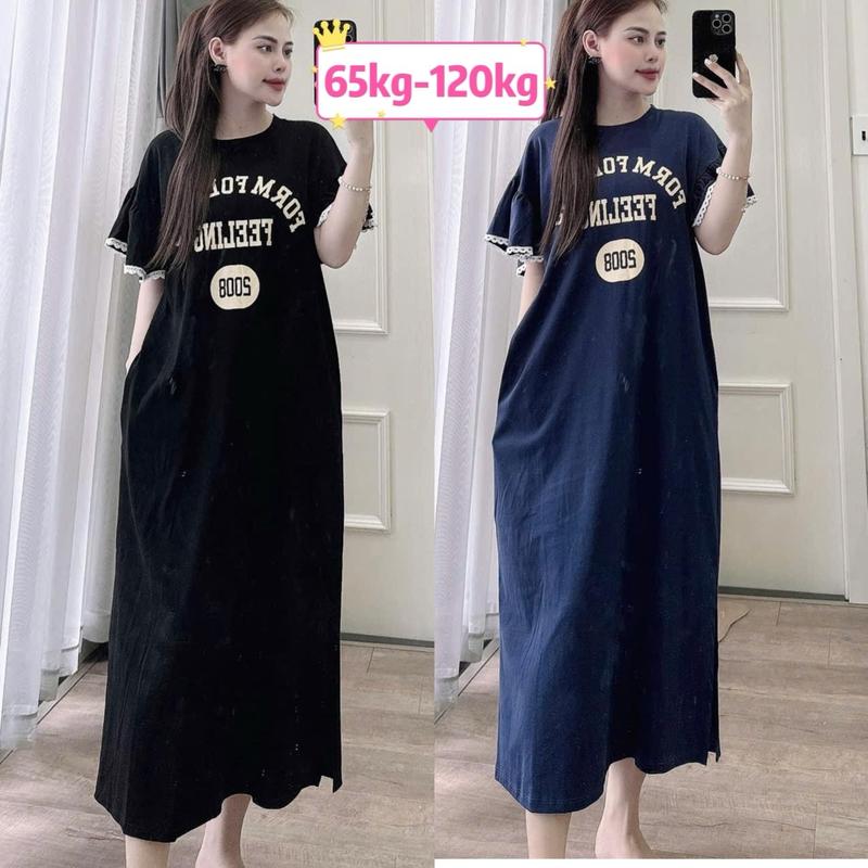 Bigsize 65-120kg Đầm xuông bigsize bầu mặc được 65-110kg . Đầm xuông dài qua gối . Đầm bầu bigsize Thai sản Thai kỳ Thoải mái Thoáng khí Cotton váy suông lụa